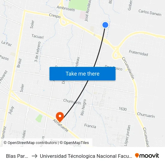 Blas Parera, 2434 to Universidad Técnologica Nacional Facultad Regional Paraná (Utn Frp) map
