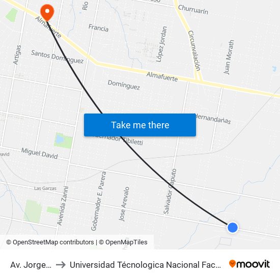 Av. Jorge Newbery to Universidad Técnologica Nacional Facultad Regional Paraná (Utn Frp) map