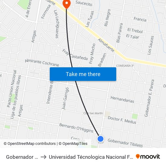 Gobernador Tibiletti, 1423 to Universidad Técnologica Nacional Facultad Regional Paraná (Utn Frp) map