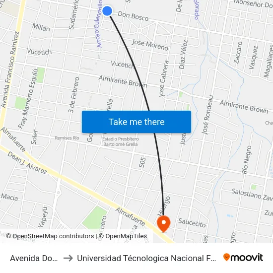 Avenida Don Bosco, 499 to Universidad Técnologica Nacional Facultad Regional Paraná (Utn Frp) map