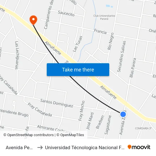 Avenida Pedro Zanni, 814 to Universidad Técnologica Nacional Facultad Regional Paraná (Utn Frp) map