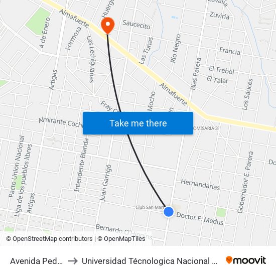 Avenida Pedro Zanni, 1406 to Universidad Técnologica Nacional Facultad Regional Paraná (Utn Frp) map