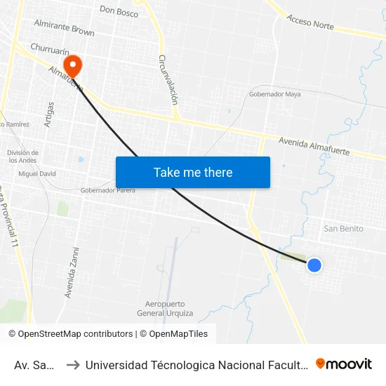 Av. San Martin to Universidad Técnologica Nacional Facultad Regional Paraná (Utn Frp) map