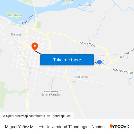 Miguel Yañez Martín Y Tte. Giménez to Universidad Técnologica Nacional Facultad Regional Paraná (Utn Frp) map