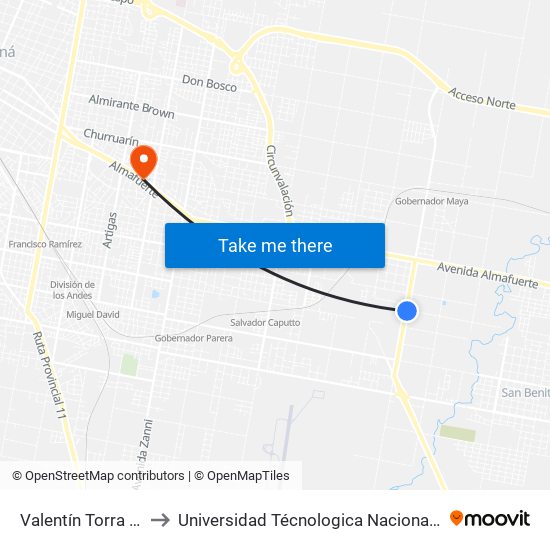 Valentín Torra Y Antonio Salellas to Universidad Técnologica Nacional Facultad Regional Paraná (Utn Frp) map