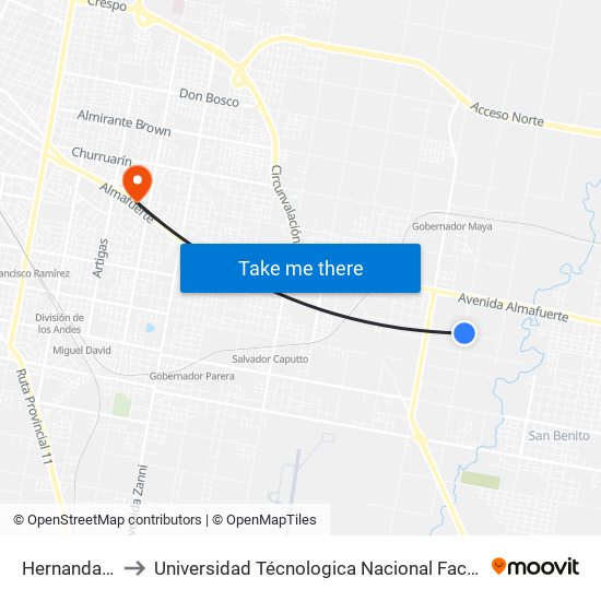 Hernandarias, 5127 to Universidad Técnologica Nacional Facultad Regional Paraná (Utn Frp) map