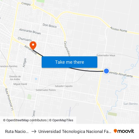 Ruta Nacional 12, 4786 to Universidad Técnologica Nacional Facultad Regional Paraná (Utn Frp) map