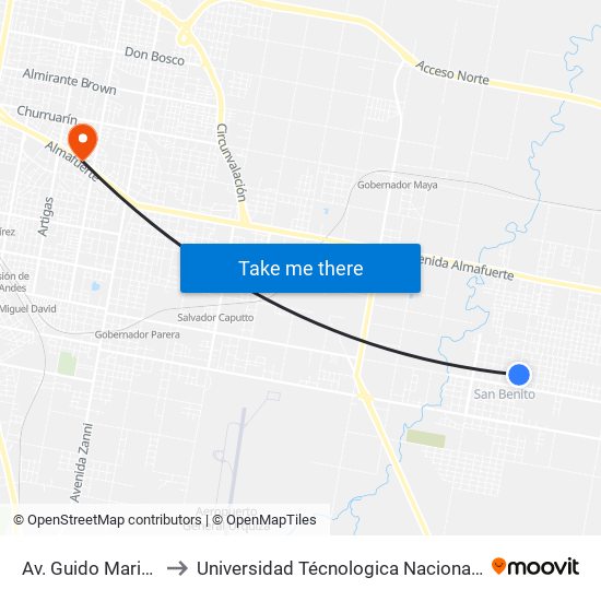 Av. Guido Marizza Esq. 2 De Abril to Universidad Técnologica Nacional Facultad Regional Paraná (Utn Frp) map