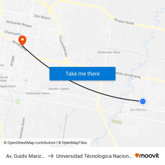 Av. Guido Marizza Esq Buenos Aires to Universidad Técnologica Nacional Facultad Regional Paraná (Utn Frp) map