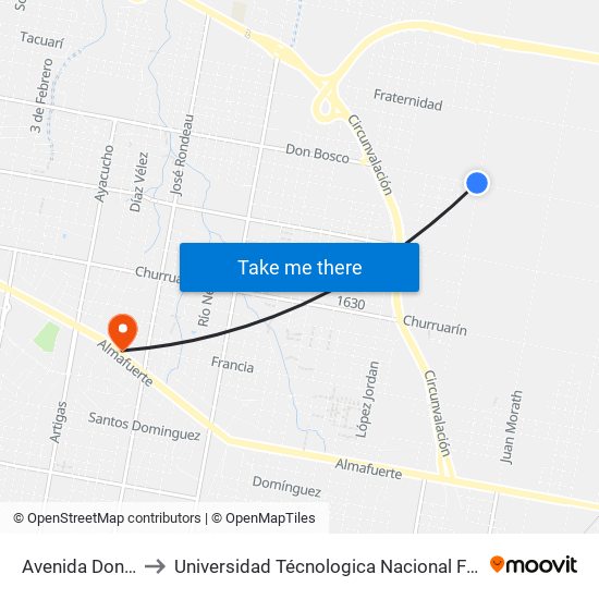 Avenida Don Bosco, 3500 to Universidad Técnologica Nacional Facultad Regional Paraná (Utn Frp) map