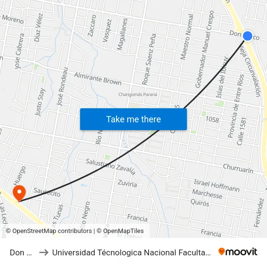 Don Bosco to Universidad Técnologica Nacional Facultad Regional Paraná (Utn Frp) map