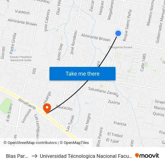 Blas Parera, 1199 to Universidad Técnologica Nacional Facultad Regional Paraná (Utn Frp) map