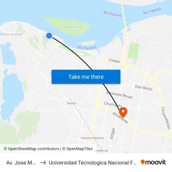 Av. Jose Manuel Estrada to Universidad Técnologica Nacional Facultad Regional Paraná (Utn Frp) map