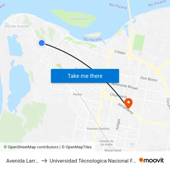 Avenida Larramendi, 2080 to Universidad Técnologica Nacional Facultad Regional Paraná (Utn Frp) map