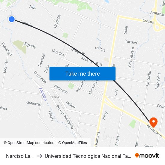 Narciso Laprida, 1200 to Universidad Técnologica Nacional Facultad Regional Paraná (Utn Frp) map