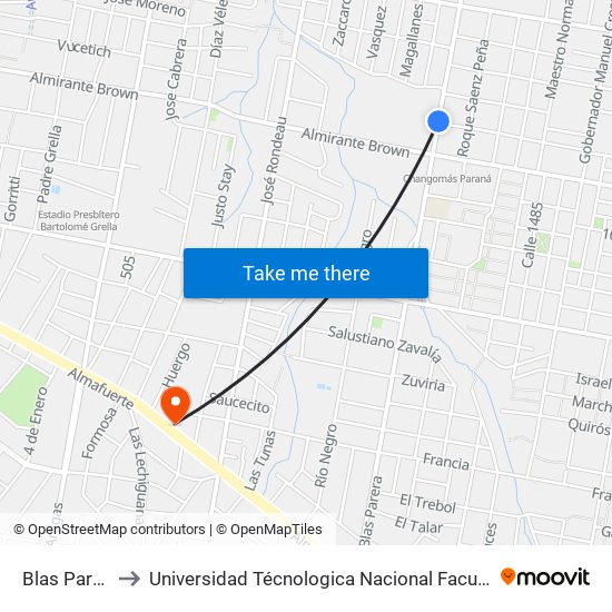 Blas Parera, 1300 to Universidad Técnologica Nacional Facultad Regional Paraná (Utn Frp) map