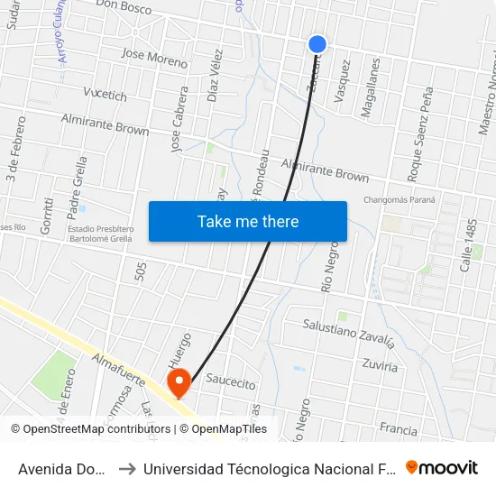 Avenida Don Bosco, 1267 to Universidad Técnologica Nacional Facultad Regional Paraná (Utn Frp) map