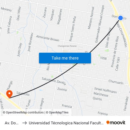 Av. Don Bosco to Universidad Técnologica Nacional Facultad Regional Paraná (Utn Frp) map