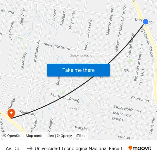 Av. Don Bosco to Universidad Técnologica Nacional Facultad Regional Paraná (Utn Frp) map