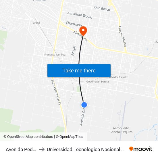 Avenida Pedro Zanni, 3155 to Universidad Técnologica Nacional Facultad Regional Paraná (Utn Frp) map