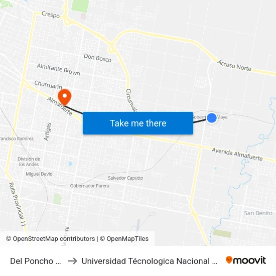 Del Poncho Y De La Sortija to Universidad Técnologica Nacional Facultad Regional Paraná (Utn Frp) map