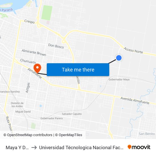 Maya Y Don Bosco to Universidad Técnologica Nacional Facultad Regional Paraná (Utn Frp) map