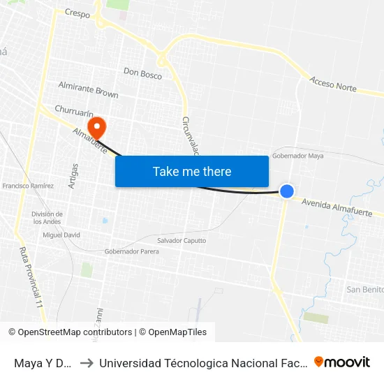 Maya Y Del Cebador to Universidad Técnologica Nacional Facultad Regional Paraná (Utn Frp) map