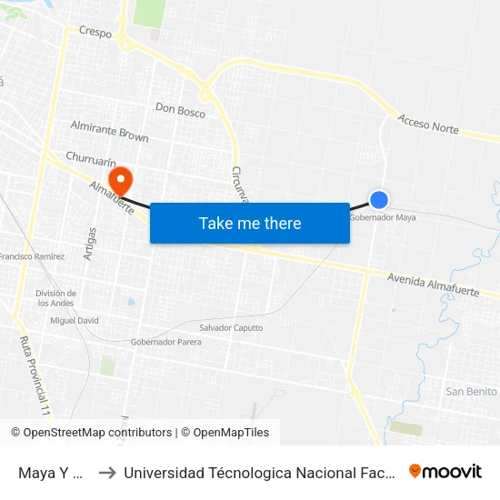Maya Y Churruarín to Universidad Técnologica Nacional Facultad Regional Paraná (Utn Frp) map