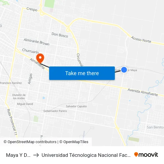 Maya Y Del Poncho to Universidad Técnologica Nacional Facultad Regional Paraná (Utn Frp) map