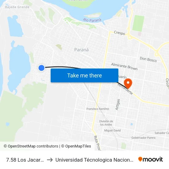 7.58 Los Jacarandaes Y Facundo to Universidad Técnologica Nacional Facultad Regional Paraná (Utn Frp) map