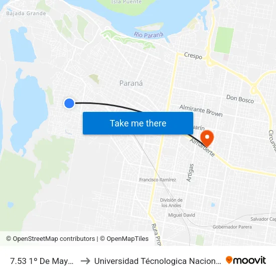 7.53 1º De Mayo Y Los Jacarandaes to Universidad Técnologica Nacional Facultad Regional Paraná (Utn Frp) map