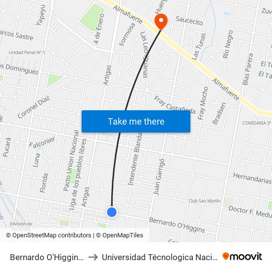 Bernardo O'Higgins Y Dr. Juan Adolfo Godoy to Universidad Técnologica Nacional Facultad Regional Paraná (Utn Frp) map