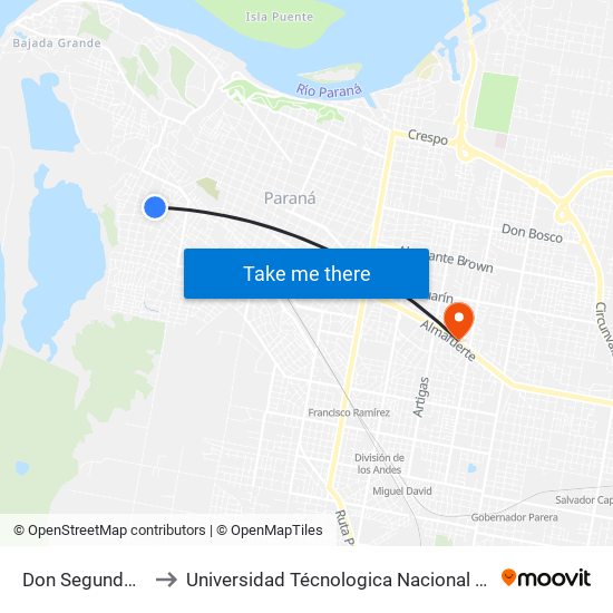 Don Segundo Sombra, 2399 to Universidad Técnologica Nacional Facultad Regional Paraná (Utn Frp) map