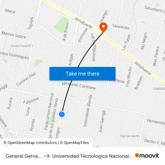 General Gervasio Artigas, 1300 to Universidad Técnologica Nacional Facultad Regional Paraná (Utn Frp) map