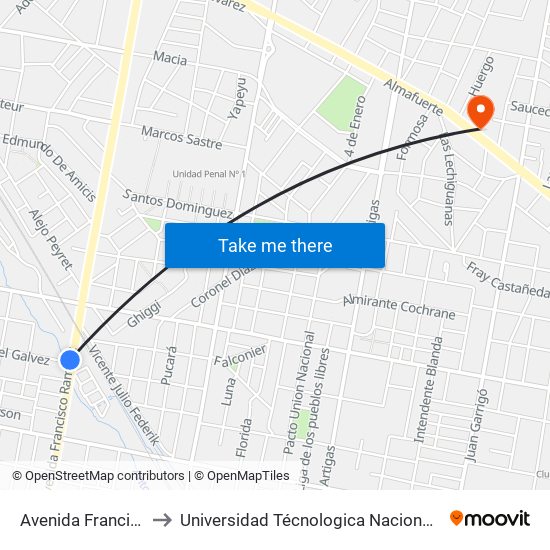 Avenida Francisco Ramírez, 3985 to Universidad Técnologica Nacional Facultad Regional Paraná (Utn Frp) map