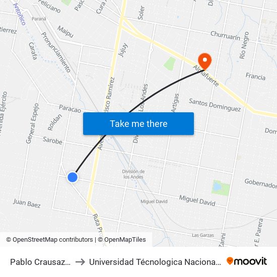 Pablo Crausaz Y Carolina Muzilli to Universidad Técnologica Nacional Facultad Regional Paraná (Utn Frp) map