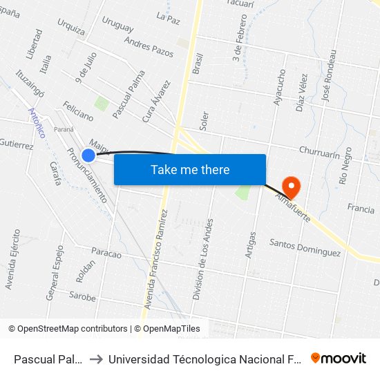 Pascual Palma Y Racedo to Universidad Técnologica Nacional Facultad Regional Paraná (Utn Frp) map