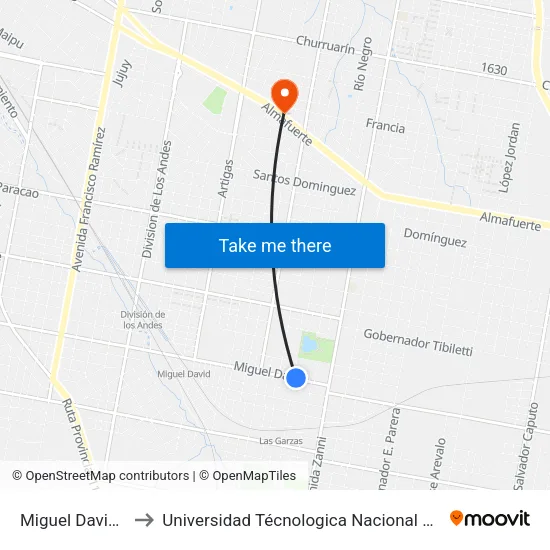 Miguel David Y Las Garzas to Universidad Técnologica Nacional Facultad Regional Paraná (Utn Frp) map
