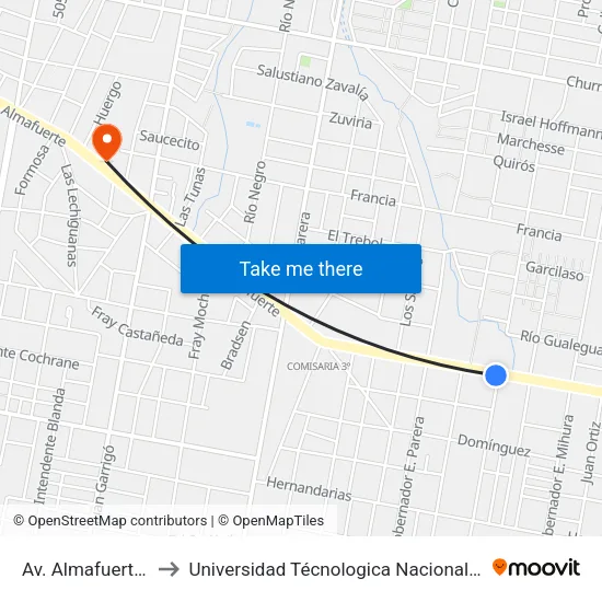 Av. Almafuerte Y Ovidio Lagos to Universidad Técnologica Nacional Facultad Regional Paraná (Utn Frp) map