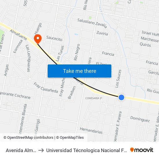 Avenida Almafuerte, 2101 to Universidad Técnologica Nacional Facultad Regional Paraná (Utn Frp) map