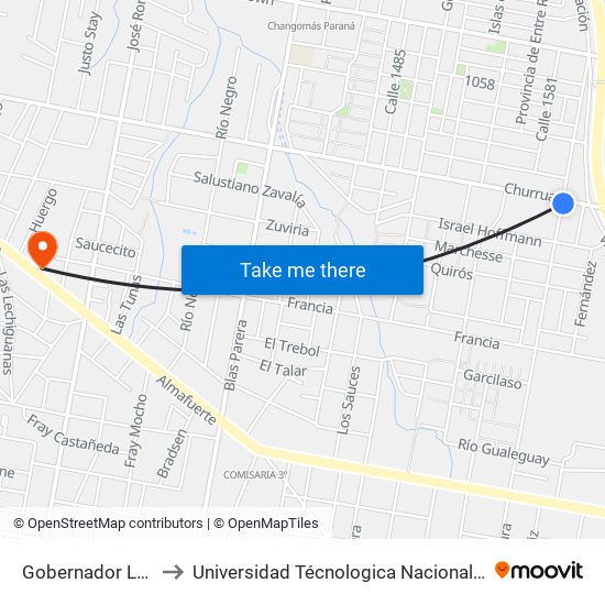 Gobernador López Jordán, 735 to Universidad Técnologica Nacional Facultad Regional Paraná (Utn Frp) map