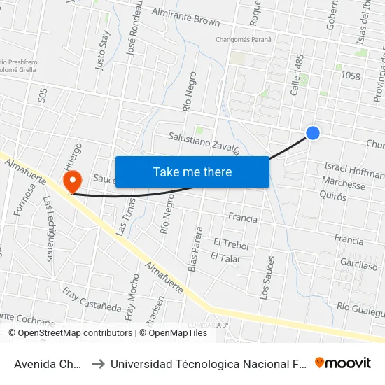 Avenida Churruarín, 2519 to Universidad Técnologica Nacional Facultad Regional Paraná (Utn Frp) map