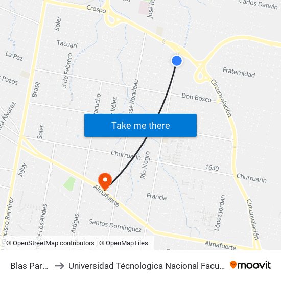 Blas Parera, 2199 to Universidad Técnologica Nacional Facultad Regional Paraná (Utn Frp) map