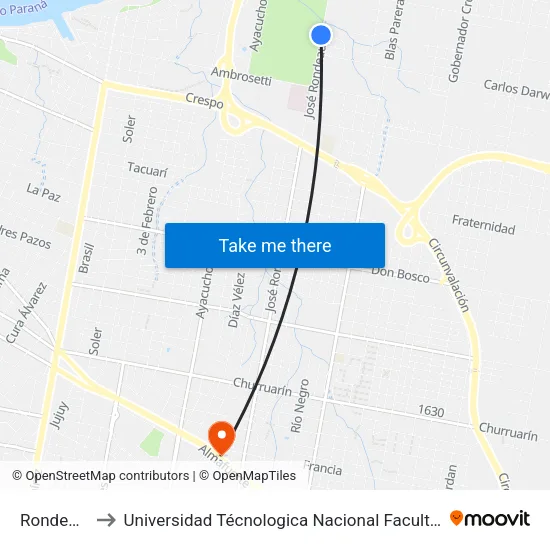 Rondeau, 2742 to Universidad Técnologica Nacional Facultad Regional Paraná (Utn Frp) map