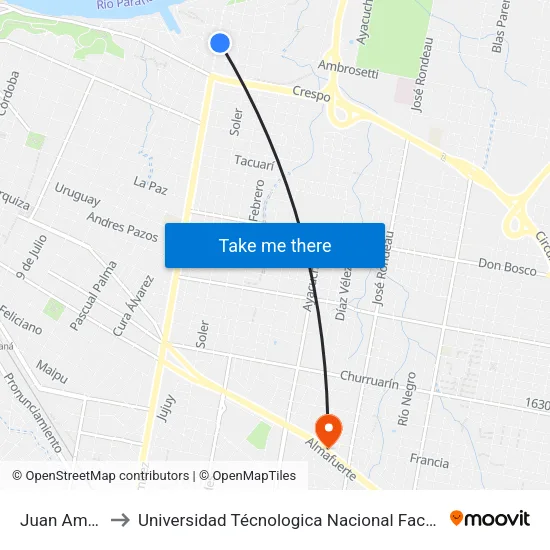 Juan Ambrosetti, 1 to Universidad Técnologica Nacional Facultad Regional Paraná (Utn Frp) map