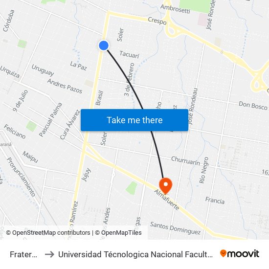 Fraternidad, 1 to Universidad Técnologica Nacional Facultad Regional Paraná (Utn Frp) map