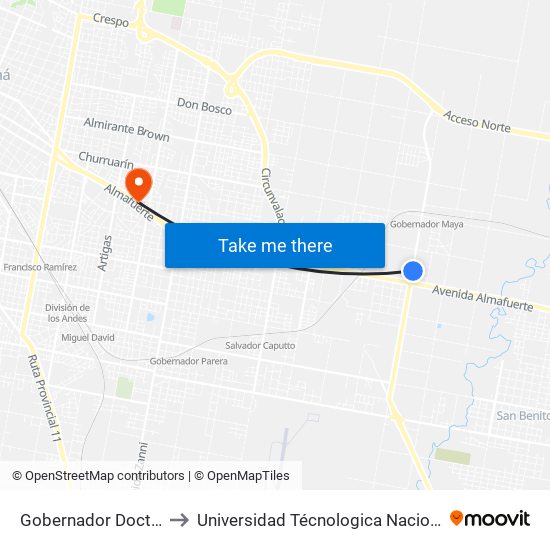 Gobernador Doctor Héctor D. Maya, 124 to Universidad Técnologica Nacional Facultad Regional Paraná (Utn Frp) map