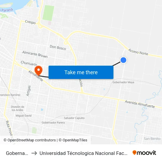 Gobernador Maya to Universidad Técnologica Nacional Facultad Regional Paraná (Utn Frp) map