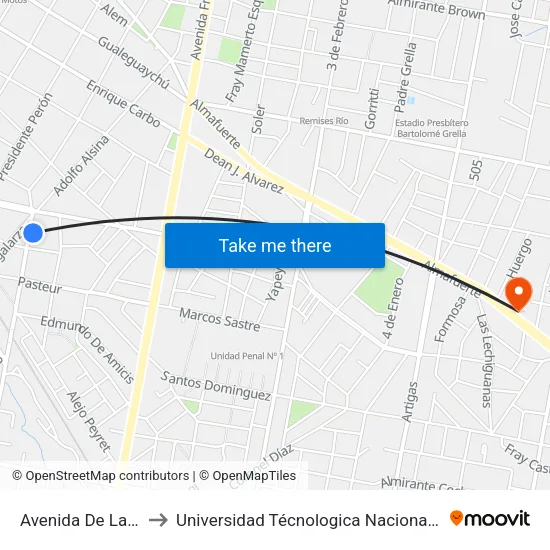 Avenida De Las Américas, 1655 to Universidad Técnologica Nacional Facultad Regional Paraná (Utn Frp) map