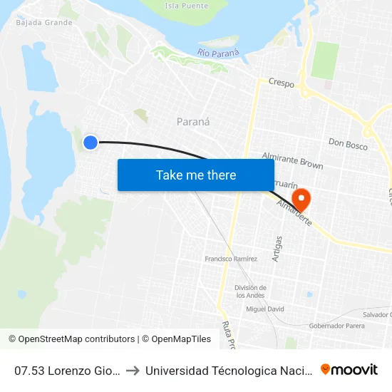 07.53 Lorenzo Giorda Y Germán Burmeister to Universidad Técnologica Nacional Facultad Regional Paraná (Utn Frp) map